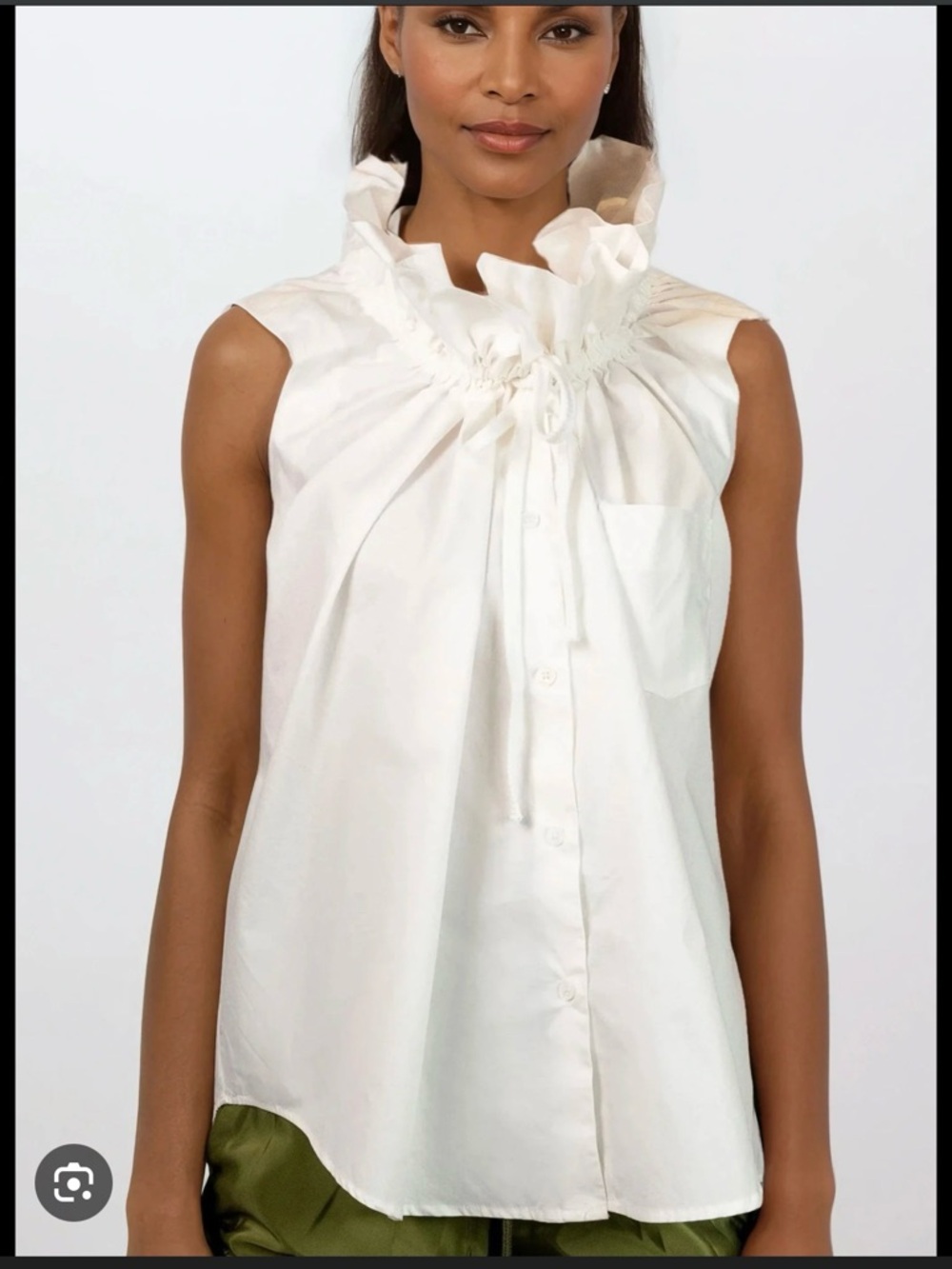 Sleeveless Ruffle-Trim Poplin Blouse in White